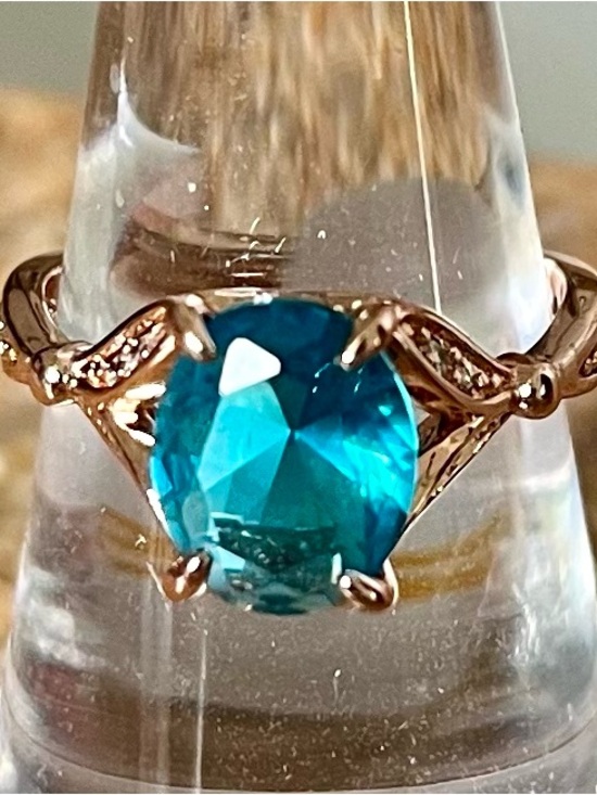Bomb Party Jewelry - BP Retro RBP2850 Mermaid Tail Rose Gold-Tone Ring with Vibrant Teal Blue Crystal